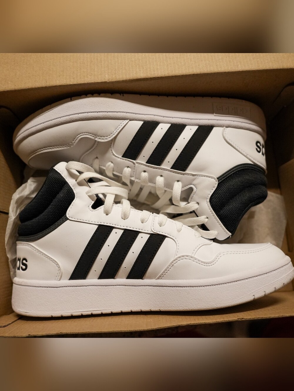 Adidas White Sneakers with Black Stripes